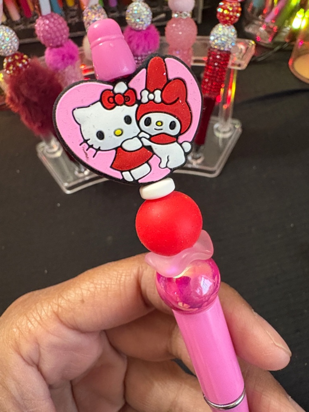 Hello Kitty & My Melody Pink Heart Charm Pen